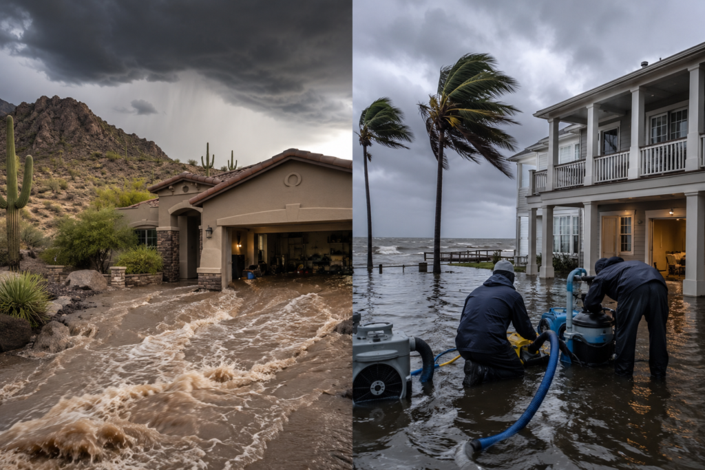 Desert Flash Floods vs. Gulf Coast Hurricanes: How Water Damage Risk (and Restoration) Differs by Climate